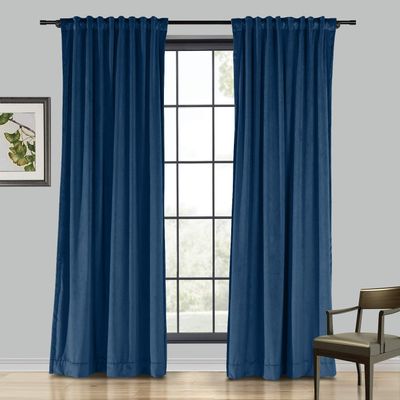 Drapifytex Set of 2 Solid Velvet Room Darkening Curtains Back Tab Rod Pocket Dark Blue 50W x 63L Inch