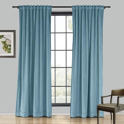 Drapifytex Set of 2 Solid Velvet Room Darkening Curtains Back Tab Rod Pocket Sky Blue 50W x 63L Inch