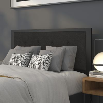 BizChair Full Size Upholstered Metal Panel Headboard in Tufted Black Fabric