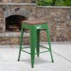 BizChair 4 Pack 24" High Backless Green Metal Counter Height Stool with Square Wood Seat view 1