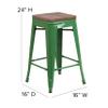 BizChair 4 Pack 24" High Backless Green Metal Counter Height Stool with Square Wood Seat view 2