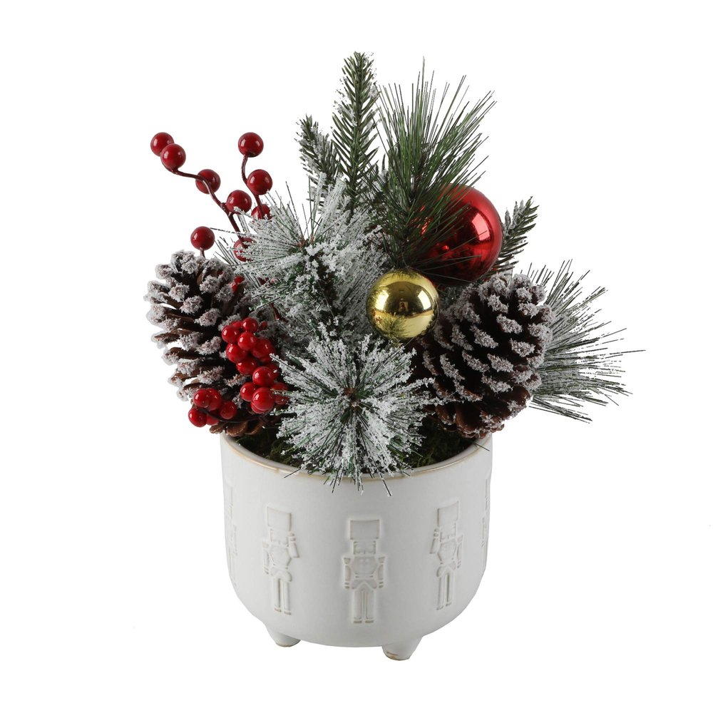 Flora Bunda Christmas Arrangement in in 6 inch Cracker Ceramic Footed Pot Holiday Home Dcor Centerpiece,Ivory