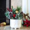 Flora Bunda Christmas Arrangement in in 6 inch Cracker Ceramic Footed Pot Holiday Home Dcor Centerpiece,Ivory view 2
