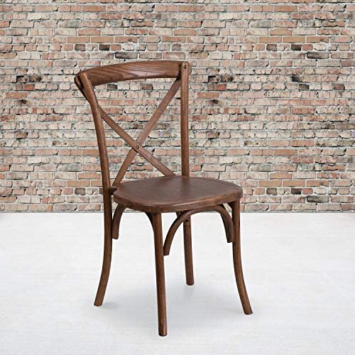 BizChair 2 Pack Stackable Pecan Wood Cross Back Chair - Dining Room Seating