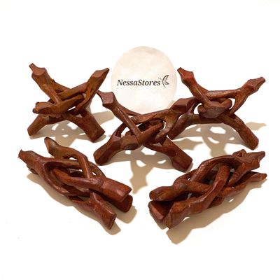 NESSASTORES - Carved Tripod Wood Stand Holder 4" #JC-045 (100 pcs)