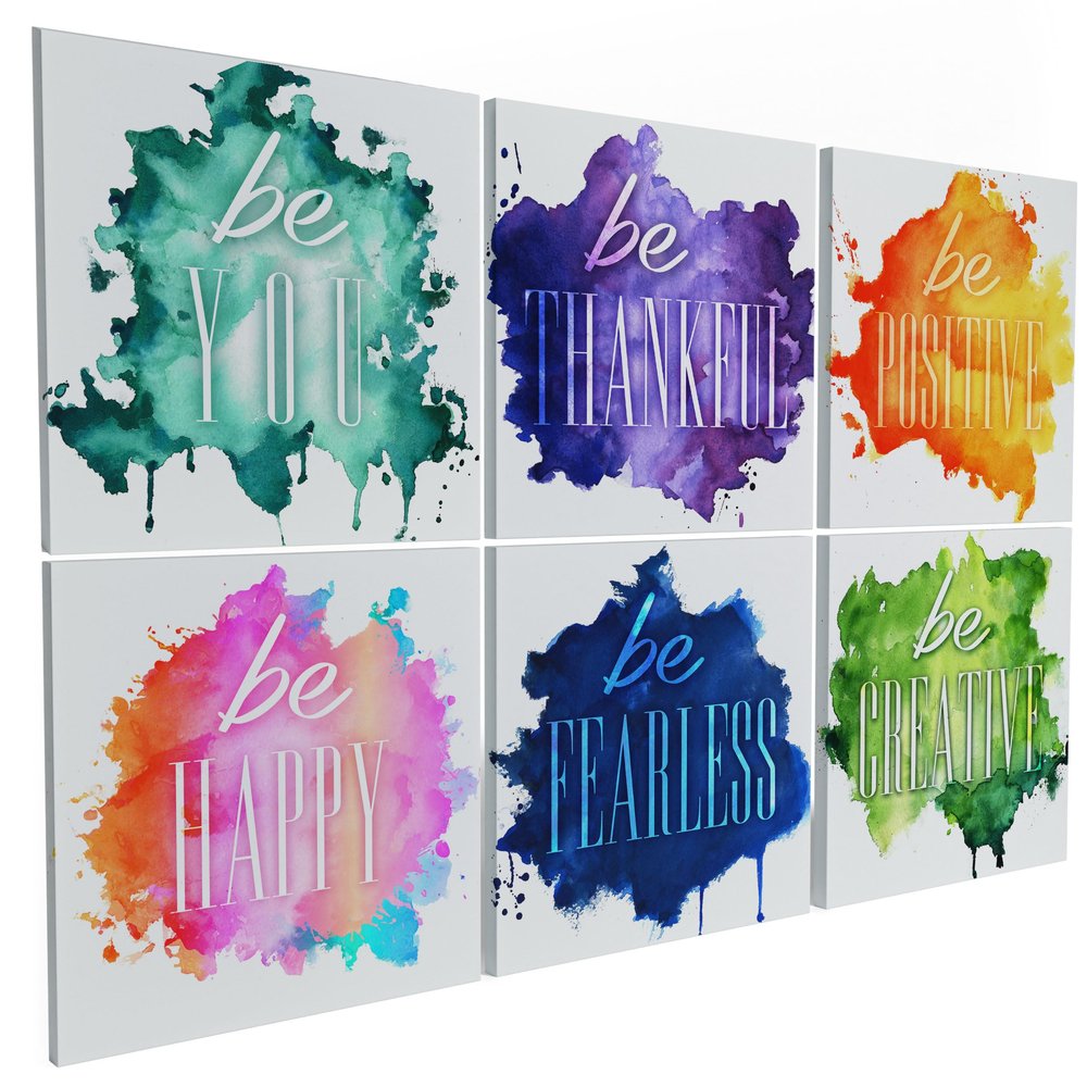 6X Motivational canvas, wall art for bedroom and office, inspirational colorful canvas poster, motivational poster set, decor bundle for home, wall pictures for living room (6x - 12 X 12 in)