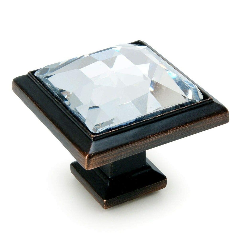 PJS Hardware 5883ORB-C Oil Rubbed Bronze & Clear Glass Square Cabinet Knobthe Best!