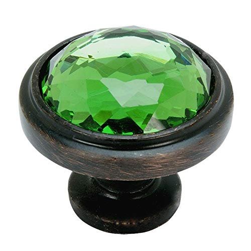 PJS Hardware 5317ORB-EM Oil Rubbed Bronze & Emerald Glass Round Cabinet Knobthe Best!