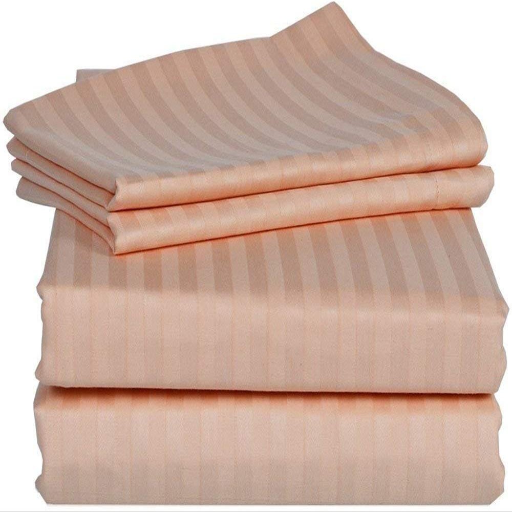 Apsley Linen Damask Stripe Egyptian Cotton 4-PCs Sheet Set Fits Mattress 16-20'' Deep Pocket Luxury Bedding Set High Thread Count Long Staple Sateen Weave (King, Peach)