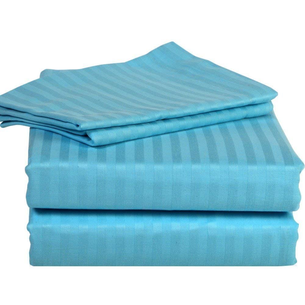 Apsley Linen Damask Stripe Egyptian Cotton 4-PCs Sheet Set Fits Mattress 16-20'' Deep Pocket Luxury Bedding Set High Thread Count Long Staple Sateen Weave (Emperor, Turquoise)
