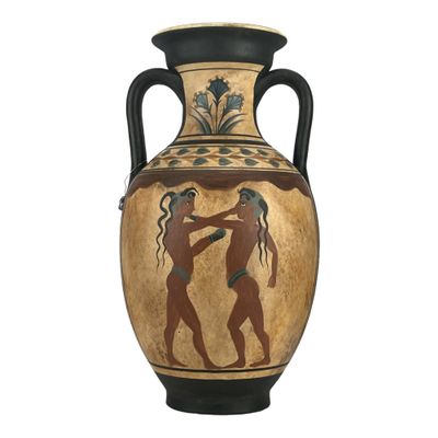 Fisherman and Boxer Fresco Akrotiri Vase Ancient Greek Pottery Ceramic
