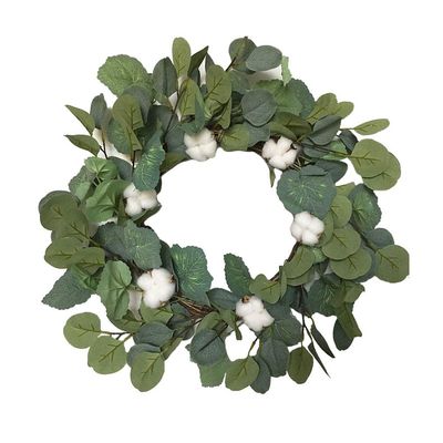 Wreaths LIU- Artificial Green Plant Decorated with Cotton Pastoral Style Front Door, for Halloween and Christmas