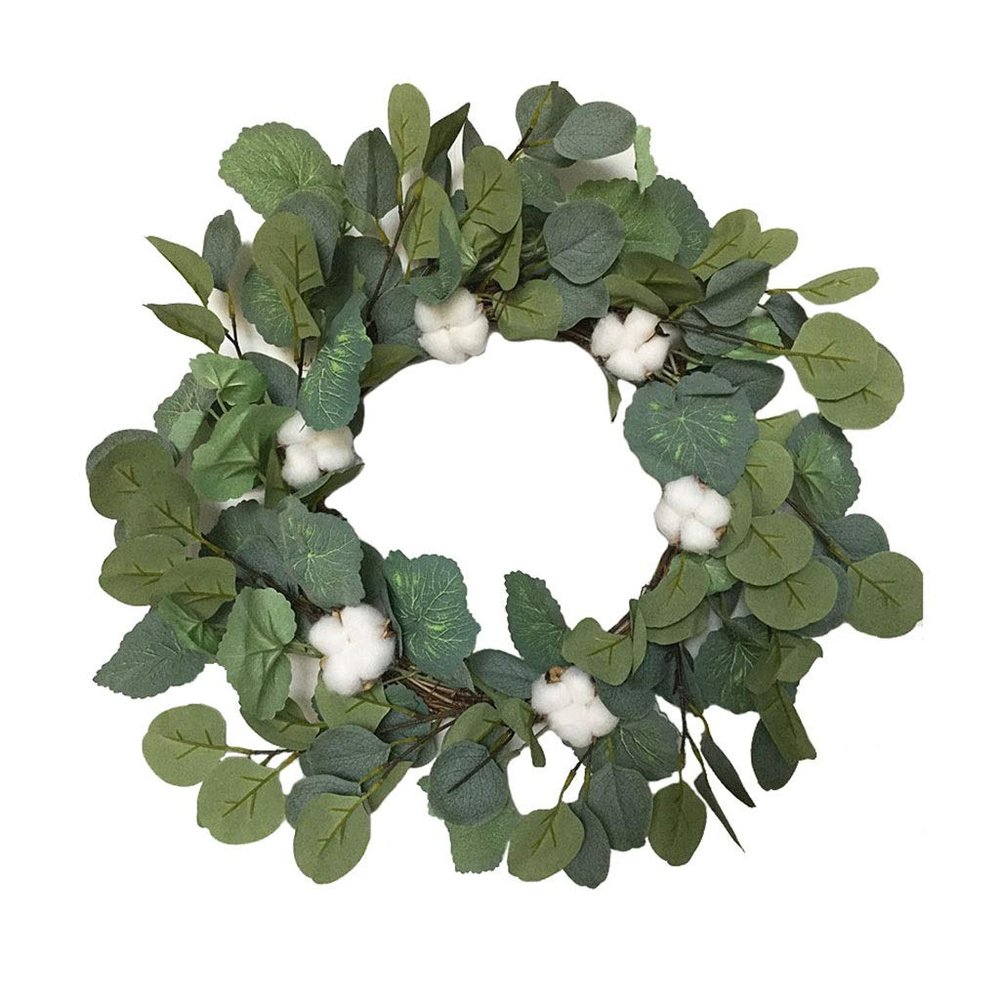 Wreaths LIU- Artificial Green Plant Decorated with Cotton Pastoral Style Front Door, for Halloween and Christmas