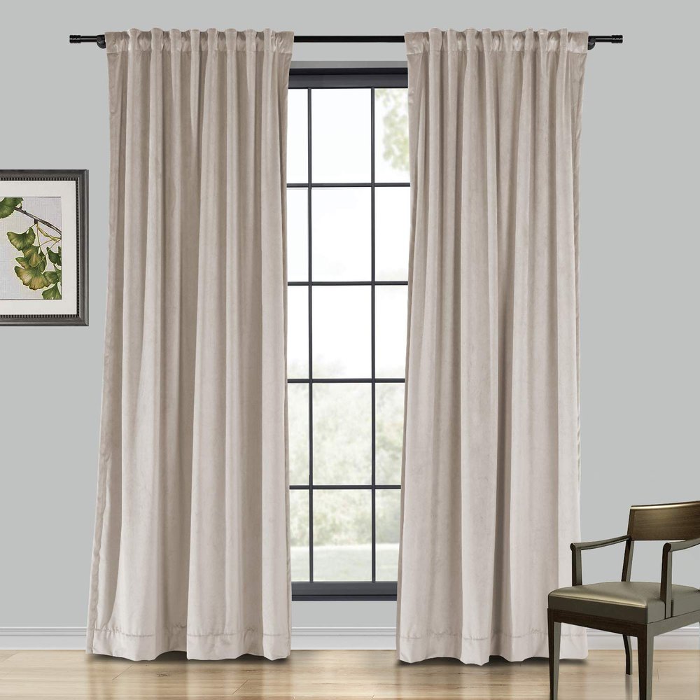 Drapifytex Set of 2 Solid Velvet Room Darkening Curtains Back Tab Rod Pocket Cashmere 50W x 63L Inch