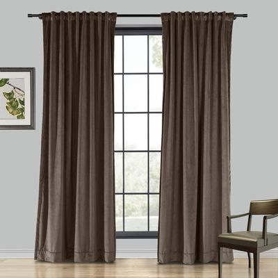 Drapifytex Set of 2 Solid Velvet Room Darkening Curtains Back Tab Rod Pocket Brown 50W x 63L Inch