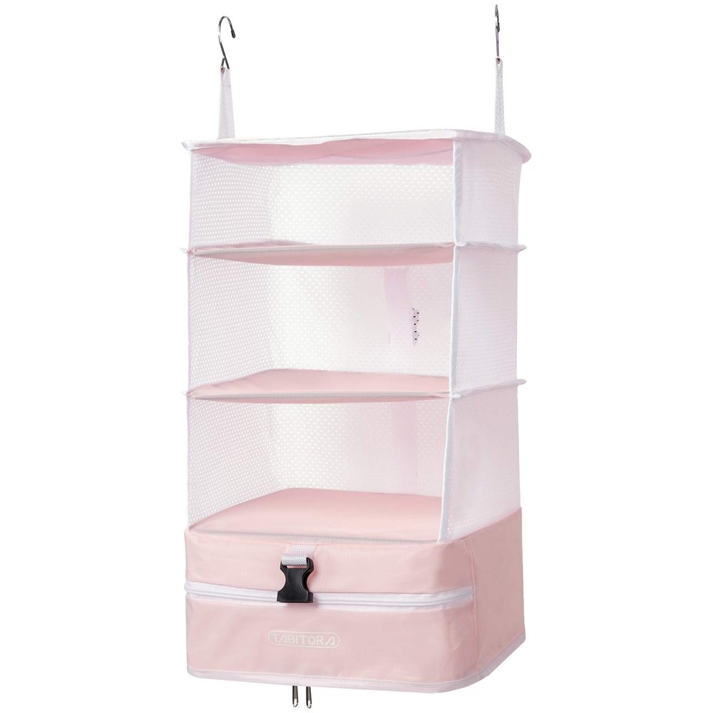 TABITORA Travel Luggage Organizer and Packing Cube Space Saver with Built in Hanging Shelves and Laundry Storage Compartment (Pink XL)