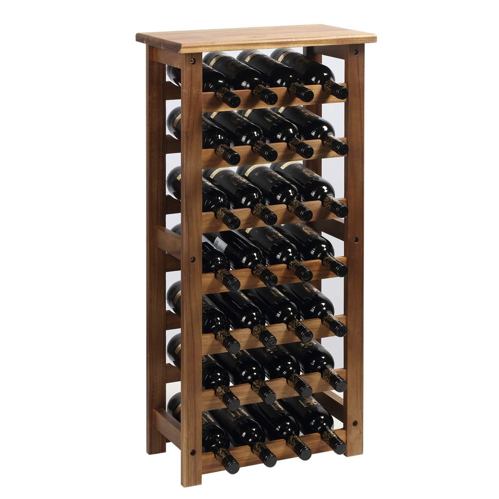 Everous Wine Rack Wood Floor Standing 28 Bottles - 7 Tier Wooden Wine Holder Storage Organizer for Kitchen, Pantry, Wine Cellar, Bar - Freestanding Display Rack Natural Acacia - Sustainable Home Decor