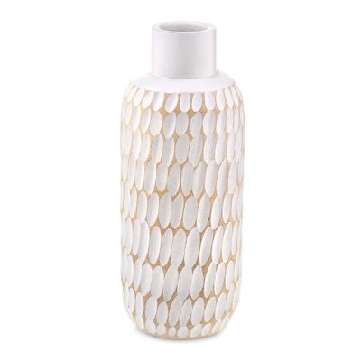 AeraVida Raindrops Inspired White Stained Mango Tree 10 Inches Wood Vase | Decorative Wood Vase for Flowers | Home Decor