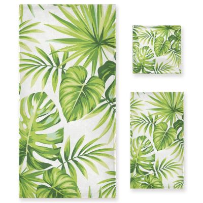 ALAZA Towel Bathroom Sets Tropical Green Palm Leaves on White Towel Set of 3 Soft Highly Absorbent Towels 1 Bath Towel 1 Hand Towel 1 Washcloth for Kitchen Beach Gym Spa Decorative