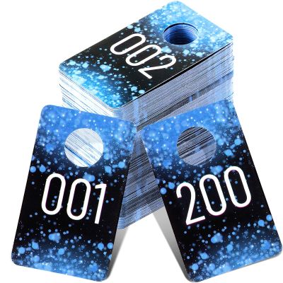 Jetec 200 Pieces Live Plastic Number Tags, Consecutive Reusable Normal and Mirrored Image Number Tags for Live Coat Room Hanger Cards (Blue)