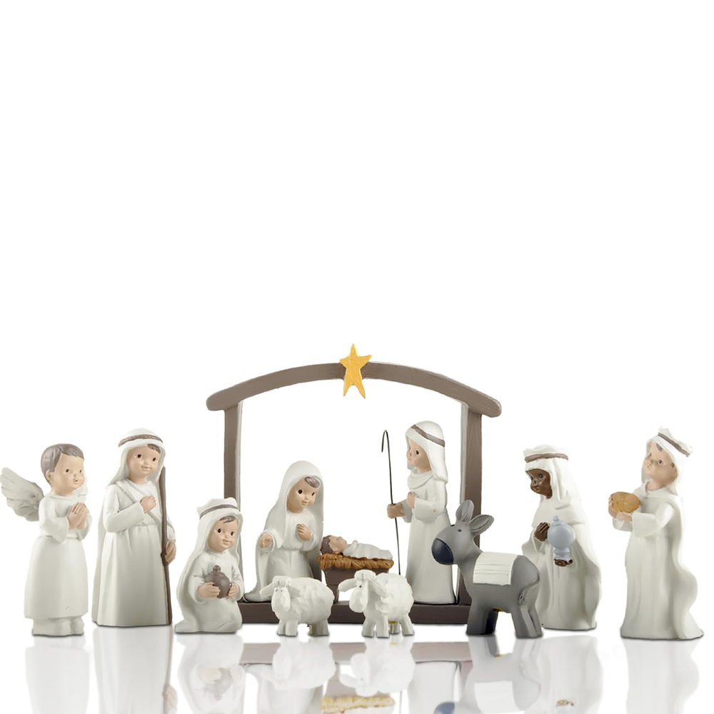 ENNAS Little People Nativity Set 12-Piece Mini Christmas Nativity Scene Set, Indoor Holiday Manger Figures for Tabletop Decor, White Nativity Figurines