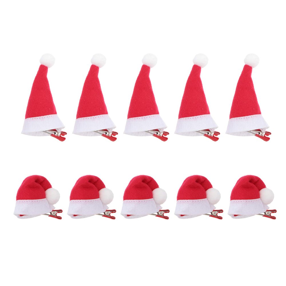10pcs Santa Hat Hair Clip Christmas Hair Clips Mini Santa Hat Christmas Hair Barrettes Costume Headpiece Photo Props Chritmas Party Favor Decoration (Red)