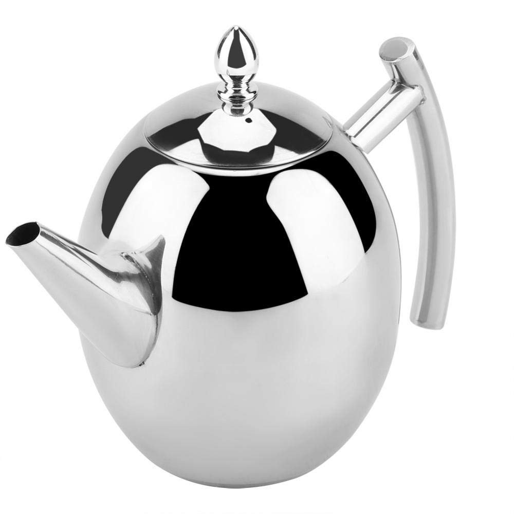 1.5 Liter Stainless Steel Tea Pot, Large Capacity Teapot Coffee Pot Tea Kettle Silver Coffee Pot with Removable Insufer for Home, Restaurant, Cafe, Loose Tea(1500ml)