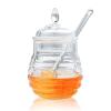 Agatige 245ml Honey Jars with Dipper, Crystal Plastic Beehive Honey Pot Syrup Dispenser for Home Kitchen view 1