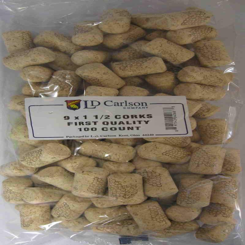 9X1 1/2 First Quality Straight Wine Corks 38X23Mm 100/Bag