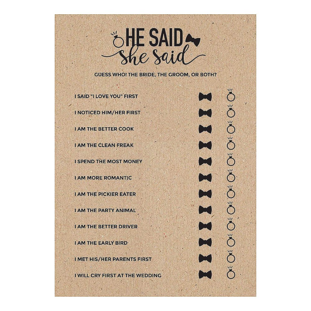 Fun Express He Said She Said Game - Interactive Party Game for Couples & Friends Icebreaker & Conversation Starter - Ideal for Bridal Showers Weddings & Fun Nights in - 25 Pieces - Brown