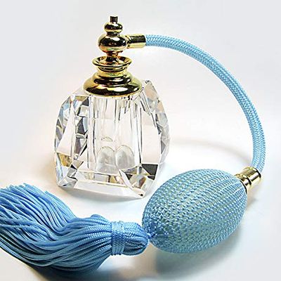 Alice-Aliya Genuine Crystal Perfume Refillable Empty Atomizer Bottle With Bulb And Tassel Sprayer Attachment. (Turquoise bulb and tassel color)