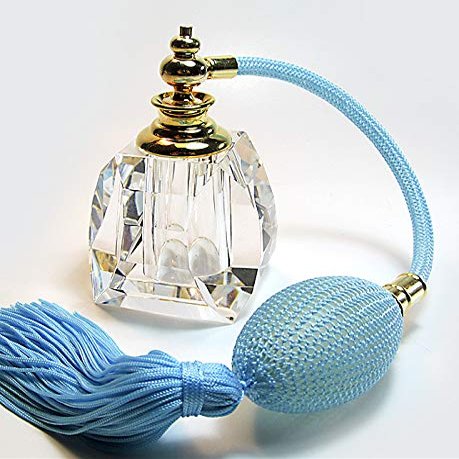 Alice-Aliya Genuine Crystal Perfume Refillable Empty Atomizer Bottle With Bulb And Tassel Sprayer Attachment. (Turquoise bulb and tassel color)