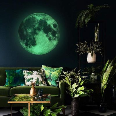 Glow in The Dark Moon Star Wall Stickers for Kids Room 2 PCS,Luminous 3D Self-Adhesive DIY Removable Wall Sticker Fluorescent for Boys and Girls Bedroom Nursery Decor and Living Room (Green Moon)