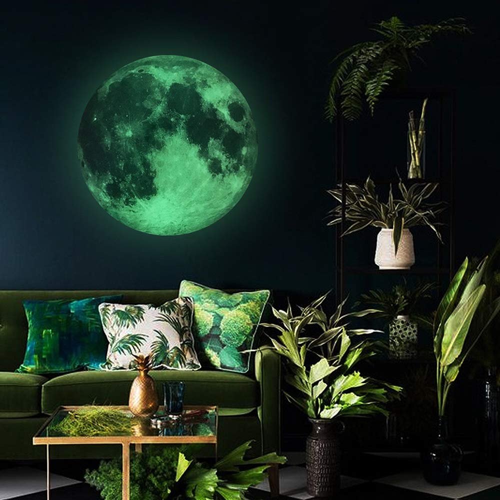 Glow in The Dark Moon Star Wall Stickers for Kids Room 2 PCS,Luminous 3D Self-Adhesive DIY Removable Wall Sticker Fluorescent for Boys and Girls Bedroom Nursery Decor and Living Room (Green Moon)