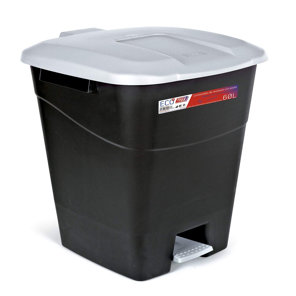 Tayg - 60 Litre Waste Container with Pedal, Black Base and Grey Lid
