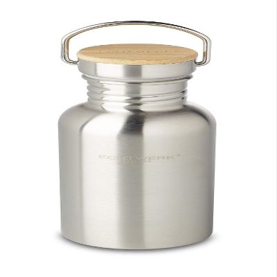 Echtwerk Practical drinking bottle made of stainless steel with bamboo lid, 500 ml