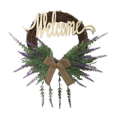 Wreaths LIU- Front Door Welcome 14 Inch Purple Lavender for Home Farmhouse Office Studio Decoration