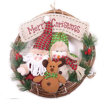 12.6'' Christmas Wreaths for Front Door Window Wall, Cute Reindeer Santa Snowman Plush Figurine Doll Set Small Grapevine Wreath Indoor Winter Holiday Wreaths Christmas Decoration Hanging Ornament