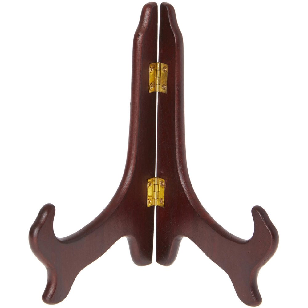 Bard's Hinged Dark Wood Plate Stand, 7" H x 6" W x 4.25" D (7" - 9" Plates), Pack of 12