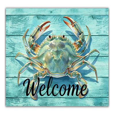 Blue Crab Welcome Door Mat, Beach Framhouse Doormat, Lake Welcome Front Door Mat