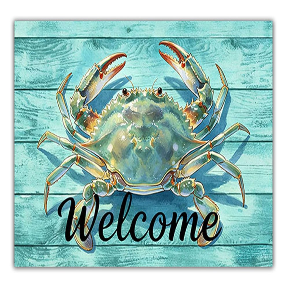 Blue Crab Welcome Door Mat, Beach Framhouse Doormat, Lake Welcome Front Door Mat