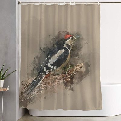Starobos Shower Curtain Colorful Watercolour Painting Beautiful Great Spotted Woodpecker Animals Wildlife Landscape Green Home Bathroom Decor Polyester Fabric Waterproof 72 x 78 Inch Set with Hooks