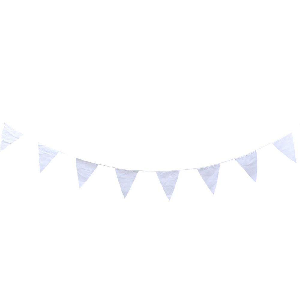 Healifty White Cotton Bunting Flag Banner Pennant Garland Fabric Triangle Flags Cloth Shabby Chic Decoration for Birthday Wedding Christmas Holiday Party Supplies
