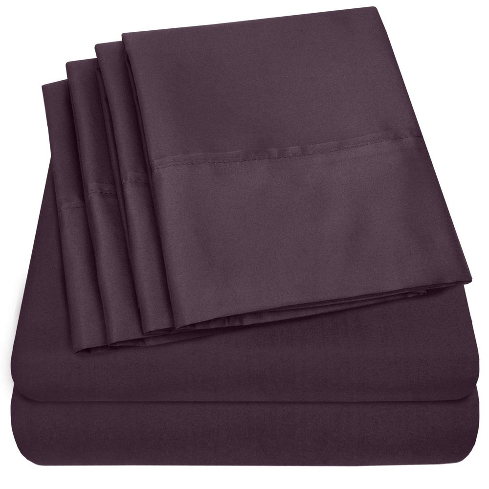 100% Cotton Sheet 800-TC Purple Cal-King-Sheets Set, 4-Pc Cotton -Bedding Sheets for Bed, Soft & Silky Sateen Weave Fits Mattress Upto 14'' Deep Pocket