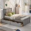 KLMM Twin Platform Bed, Solid Wood Bed Frame with Headboard/Footboard/2 Drawers, Wooden Slat Support, No Box Spring Needed, Easy Assemble (Gray) view 1