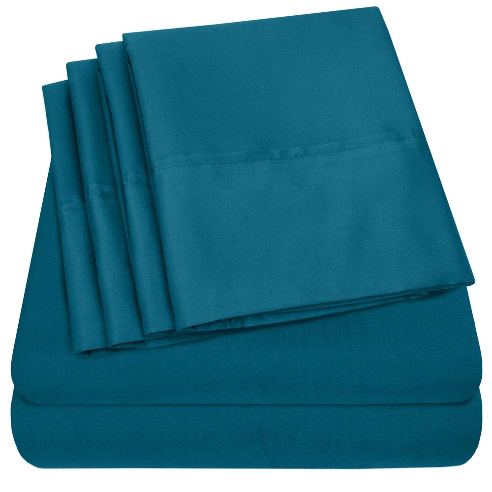 100% Cotton Sheet 800-TC Teal King-Sheets Set, 4-Pc Cotton -Bedding Sheets for Bed, Soft & Silky Sateen Weave Fits Mattress Upto 14'' Deep Pocket