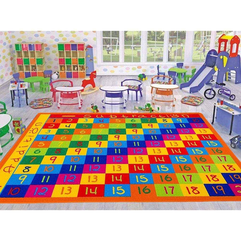 Champion Rugs Kids / Baby Room / Daycare / Classroom / Playroom Area Rug. Math. Numbers Chart. Addition. Subtraction. Multiplication. Division. Educational. Fun. Non-Slip Gel Back. Learning Carpet