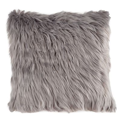 18 Plush Pillow Luxury Square Accent Pillow Insert and Shag Glam Cover Set For Bedroom or Living Room by Lavish Home (Gray)