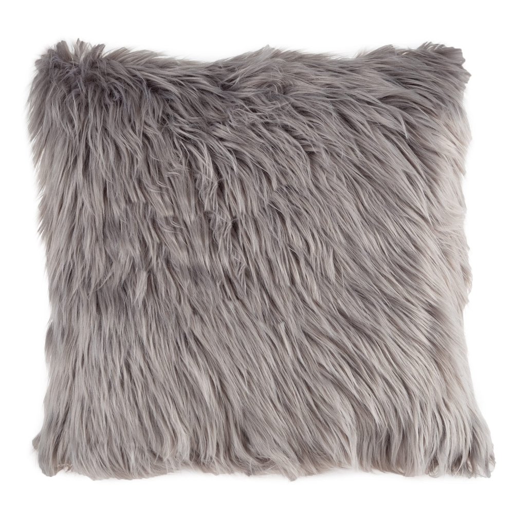 18 Plush Pillow Luxury Square Accent Pillow Insert and Shag Glam Cover Set For Bedroom or Living Room by Lavish Home (Gray)