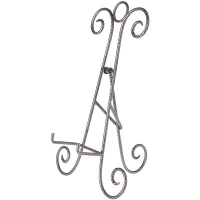 Bard's Scroll Antique Silver Collapsible Easel Stand, 15" H x 9" W x 8.5" D (For 10" - 11.5" Plates), Pack of 4